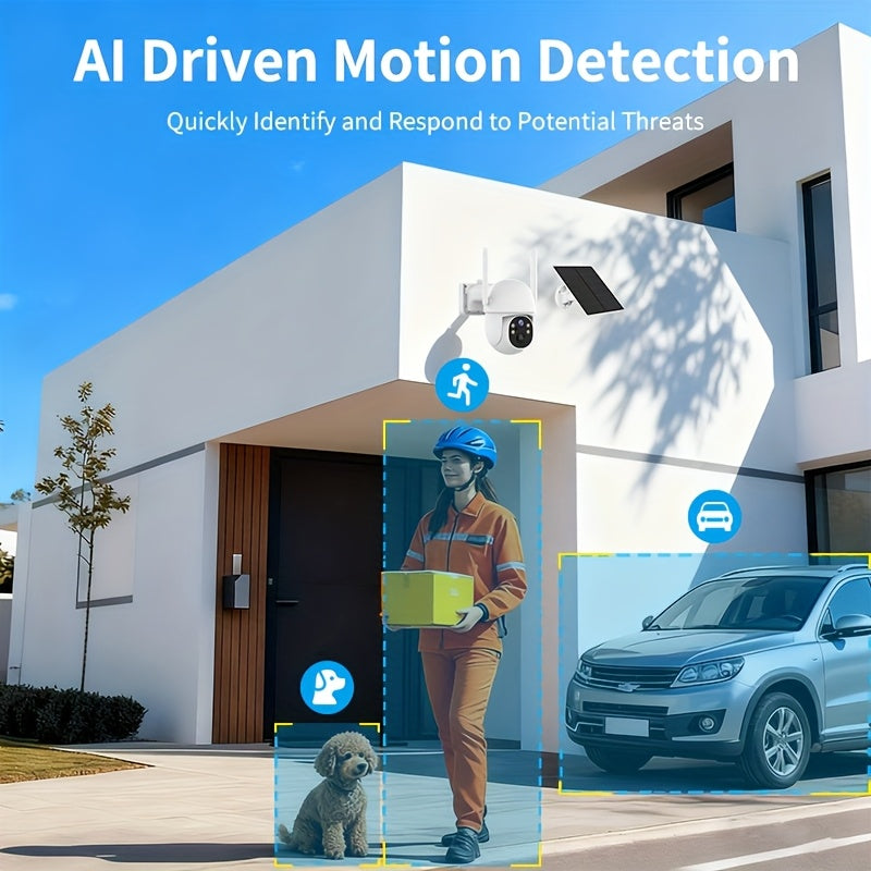 2-Pack Waterproof Outdoor HD Security Cameras IP54-Rated, Solar-Powered Wireless Cameras Featuring AI Human Detection HD Color Night Vision Dustproof & Waterproof Two-Way Audio Communication Rain-Resistant Design Outdoor Waterproof Security Cameras