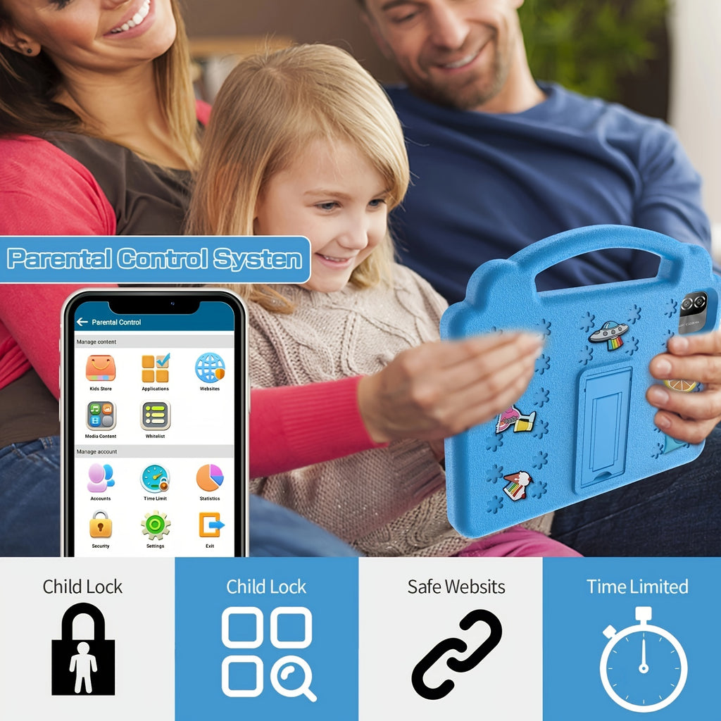 [10.1-Inch Kids' Tablet] Android 15 Tablet, 10.1-Inch Kids' Tablet with Protective Case, 12GB (3GB + 9GB Expandable) ROM, 64GB RAM, Wi-Fi, Dual Cameras, Parental Controls, Pre-Installed Apps And Games, Educational Tablet for Preschoolers with Case, Tablet