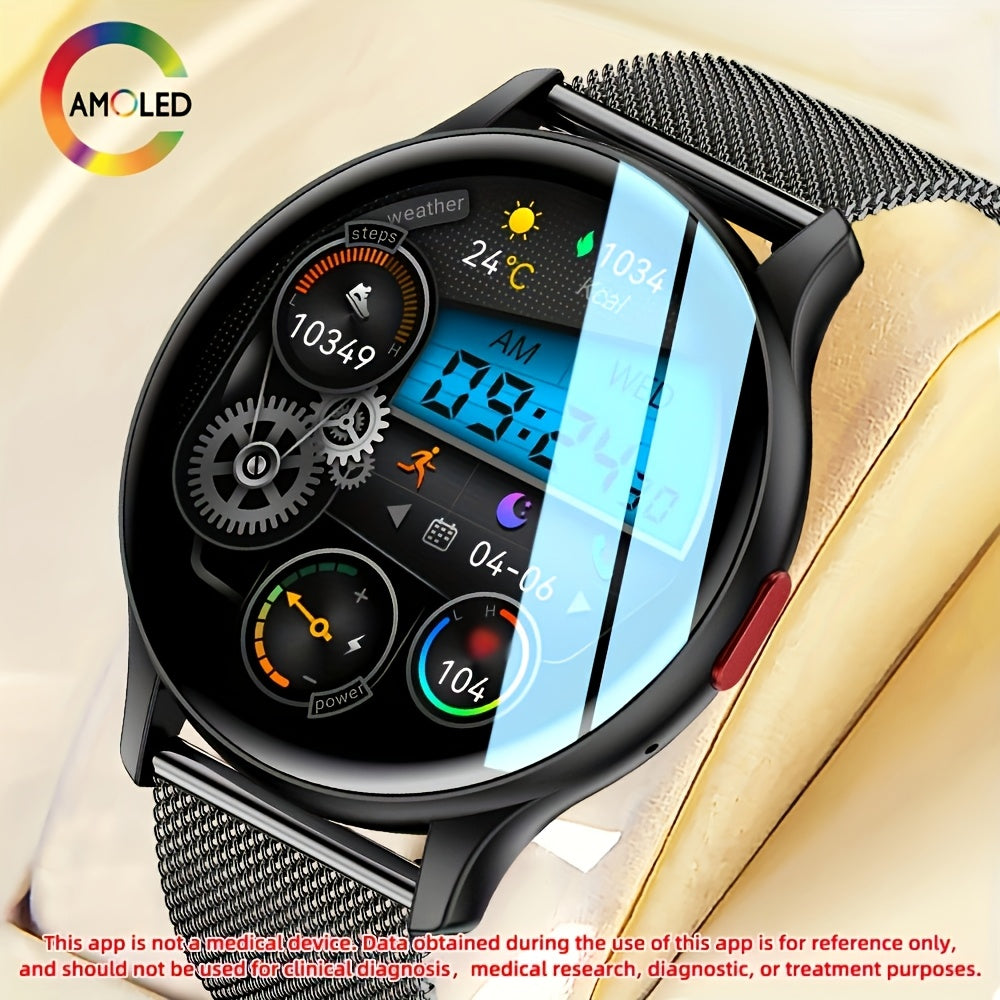 SENBONO Men's Smartwatch with Call Function, 1. 43'' Large HD AMOLED Screen, 100+ Sports Modes, DIY Watch Face, Fitness Tracker, USB Charging, Wireless, Lithium Polymer Battery - Black Silicone Band, AMOLED Display