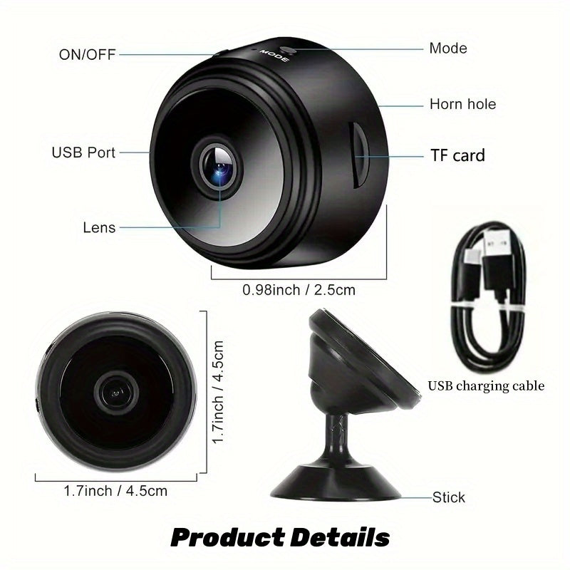 4pcs Wireless Surveillance Camera A9 with 150° Adjustable Rotation & Wide-Angle Lens - Night Vision & Motion Detection 2.4GHz WiFi APP Control Smart Security Camera for Home/Office/Pet/Baby Car Monitoring, Indoor Mini Compact Camera, Cloud/SD Storage