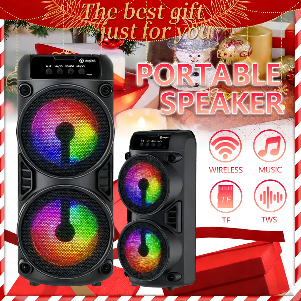 Wireless Heavy Bass Speaker - 10in Portable Wireless Speaker With RGB LED Lights, USB Charging & FM Radio, Dual Drivers 4in Width, Easy To Carry For Outdoor Camping, Perfect Holiday Gift For Family Friends, Perfect Gift For Easter And Mother'S Day