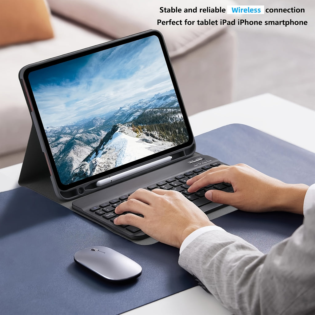 4pcs Portable Wireless Keyboard and Mouse - Quiet Rechargeable Wireless-Compatible (for /) Computer Keyboards with USB- Mouse Pad Suitable for Phones, Tablets, PCs, Smartphones & Tablets - Ideal for Travel & Office Use