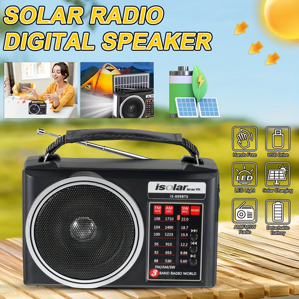 [Portable Outdoor Camping] FM/AM Rechargeable Solar Radio Speaker - Portable Audio And Video Radios with MP3 Player, Flashlight, Adjustable Volume for Outdoor Activities, Emergency, And Camping