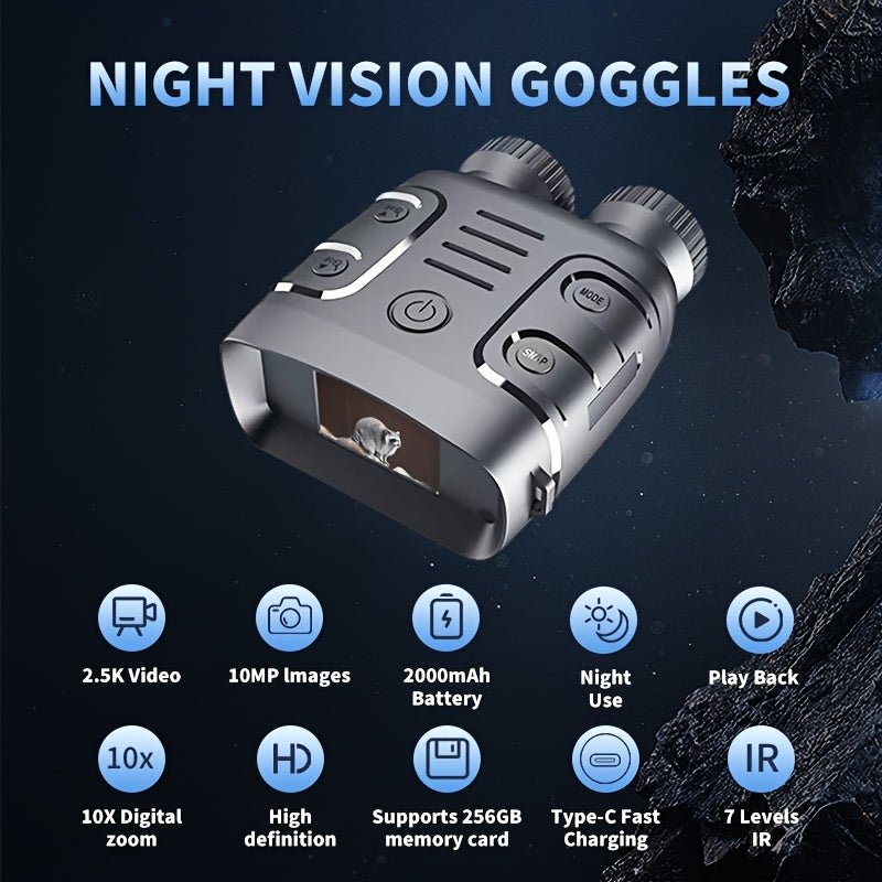 2026 HD2.5K Binocular Infrared Telescope Goggles 10X Zoom CMOS HD Night Vision Goggles Device Full-Black Visibility - Capture Stunning Photos & Videos Night Vision Scope Digital Zoom Ideal for Hunting, Boating & Outdoor Adventures Battery Powered HD
