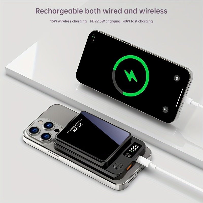 10000/5000Mah Power Bank Portable Wireless Charger, 22.5W PD And QC Fast Charging, Magnetic Wireless Charging Pack, USB Type-C, LED Power Display, Rechargeable Lithium Polymer Battery for Android/Iphone Devices