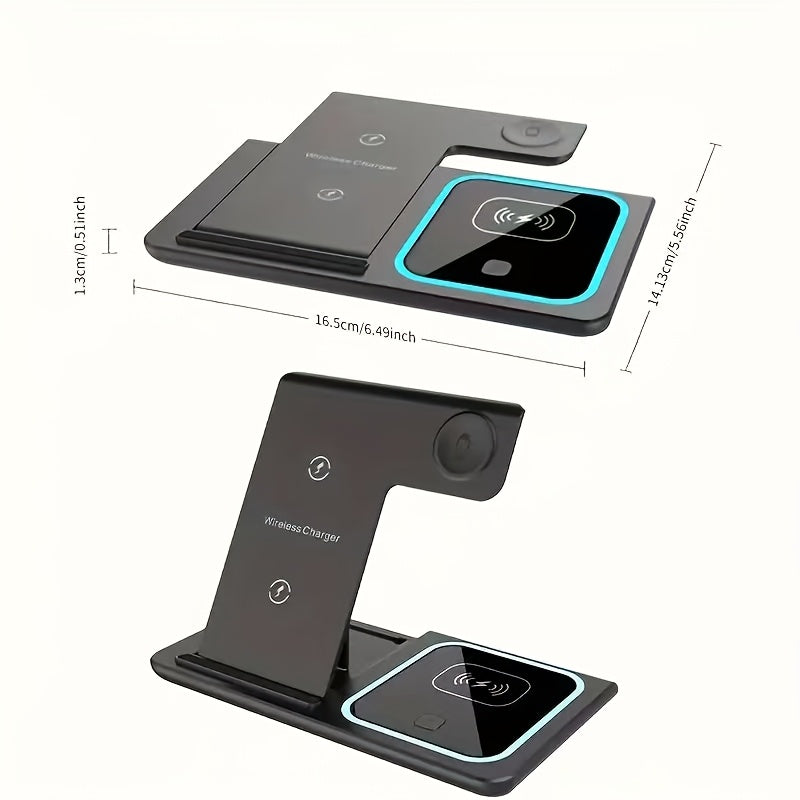 3-In-1 Wireless Charging Station, 15W Fast Foldable Mag-Safe Charger Stand, Compatible with iPhone 15/14/13/12/11/X/8 Pro Max/Pro/Mini/Plus, iWatch Ultra9/8/7/6/5/4/3/2, Airpods 3