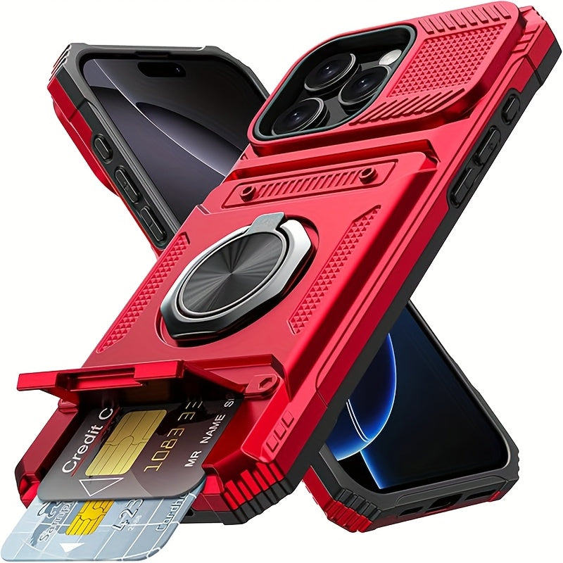 Phone Case: Shockproof with Card Slot, Phone Case & Protective Cover Compatible for IPhone17, 17Air, 17 Pro And 17 Pro Max, for iPhone 16 Pro Max 15 Pro 14 Plus 13 PM 12 11 Mini. Also Fits iPhone 17 Series Models with Card Storage Function.Ring