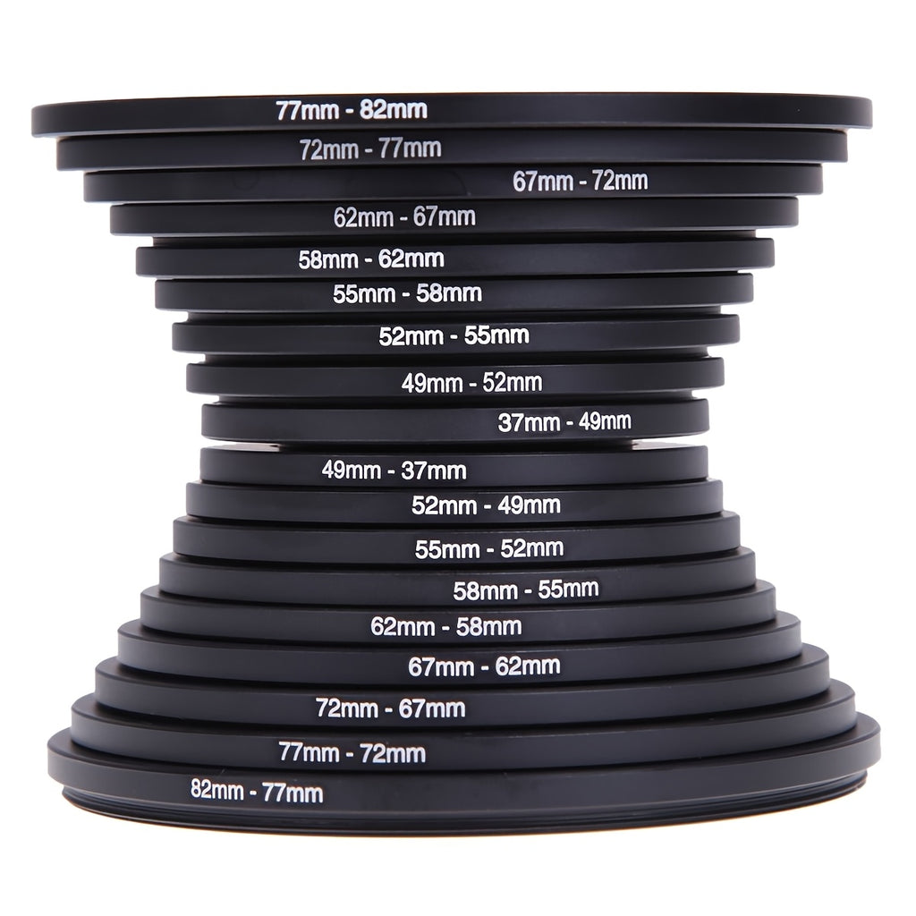 18pcs Set of Step-Up And Step-Down Lens Filter Adapter Rings for DSLR Camera Lenses, Ranging from 37Mm to 82Mm