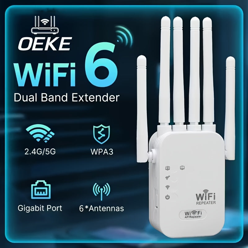 1200Mbps WiFi 6 Mesh Extender & Signal Booster - Dual-Band 2.4GHz/5GHz System with 6-Antenna, One-Touch Setup, Compatible for Smart TVs, Gaming Consoles, Smartphones, Tablets, Smart Home Devices, Whole- Coverage Amplifier