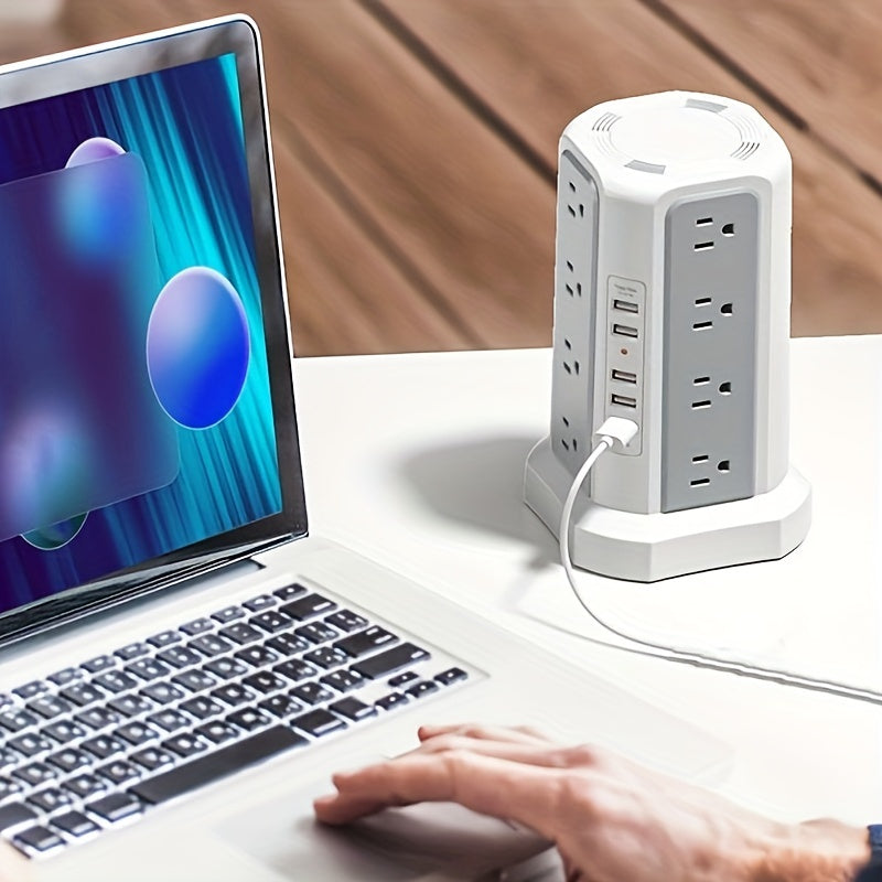 Angled Flat Plug 16 AC Outlets Power Strip Tower with USB C Port (PD18W), Surge Protector Power Tower with 5 USB Charging Ports, 6FT Extension Cord Desktop Power Strip - White
