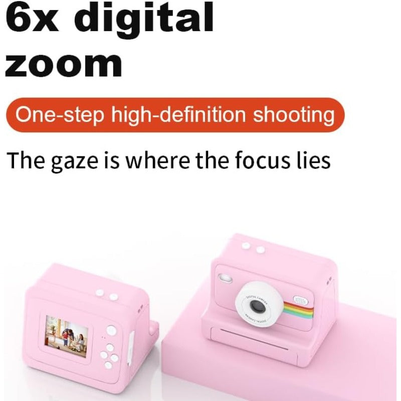 Portable Instant Photo Digital Camera, 1-Second Instant Photo Printing, Video Selfie Camera, 1080P HD Screen, Supports Photo Printing, Photography, USB Cable, Lanyard, Three Rolls of Print Paper, Holiday Birthday Gift, Portable Travel Printing