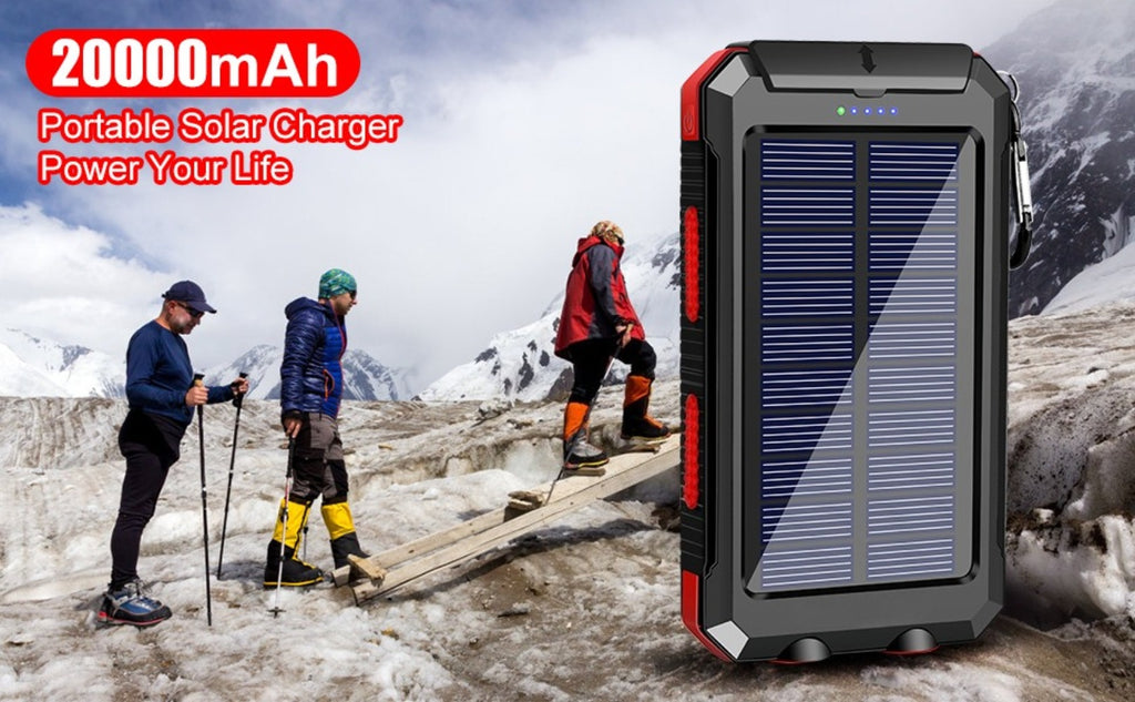 [Outdoor Camping] 20000Mah USB Portable Charger Solar Power Bank, Dual 5V USB Port Output for All Mobile Devices Built-In Flashlight with Compass for Outdoor Camping Emergency Use, Power Bank Portable Portable Power Bank Solar Power Bank Battery Power Ban