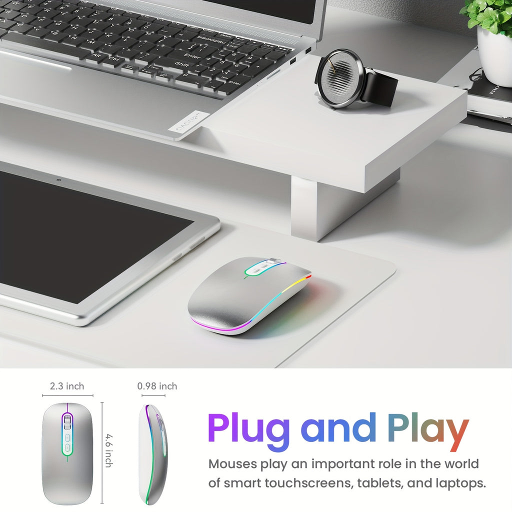 Cimetech Wireless Mouse, Slim Rechargeable Silent Mouse, LED Computer Mice with Dual Mode, Compatible with Ipad, Laptop, PC, Mac, Windows