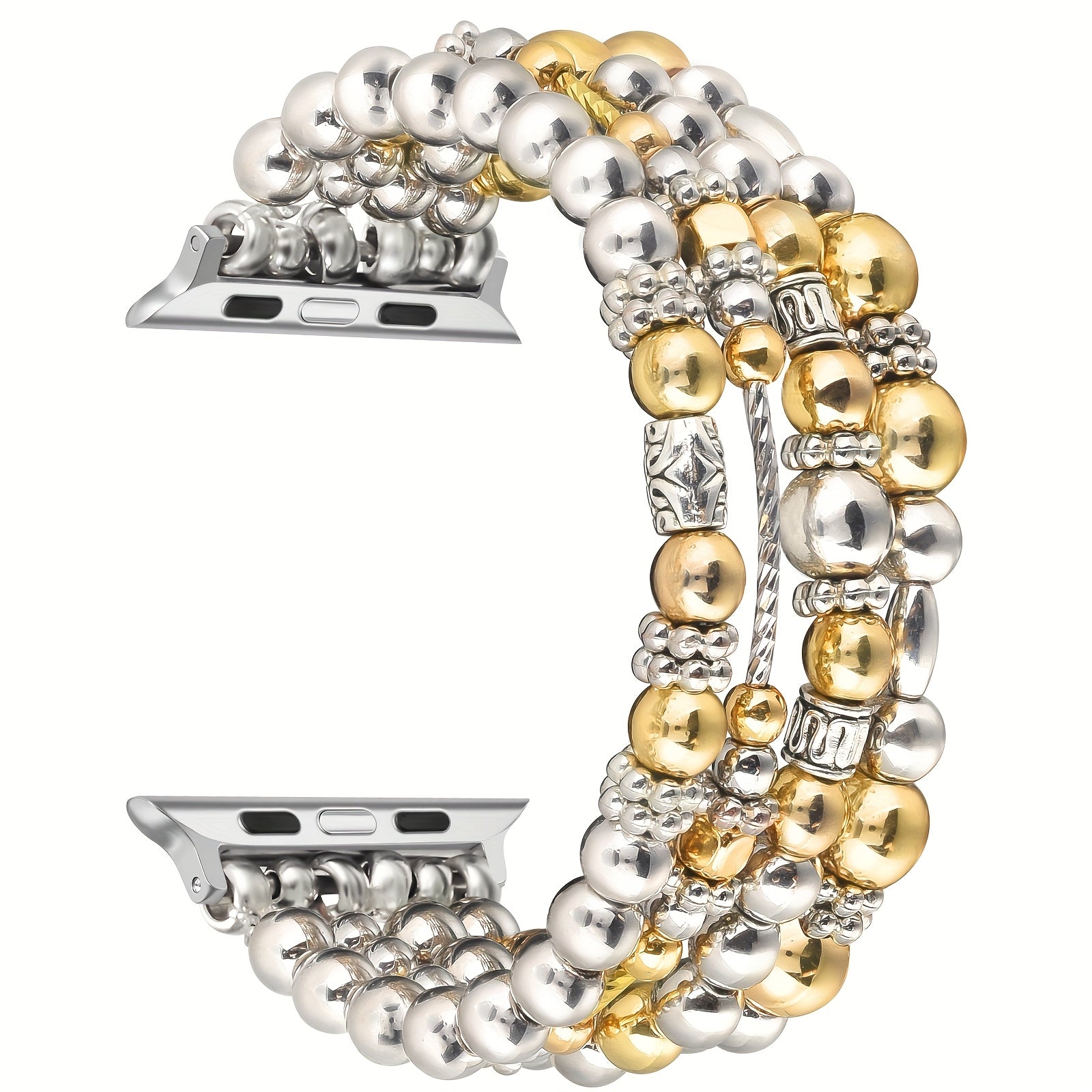 Handcrafted Elastic Golden Beaded Bracelets Designed for Apple Watch Bands in Sizes 38, 40, 41, 42, 44, 45, 46, And 49Mm, Suitable for Women And Compatible with for Apple Watch Series 1 Through 11, Including SE And Ultra Models