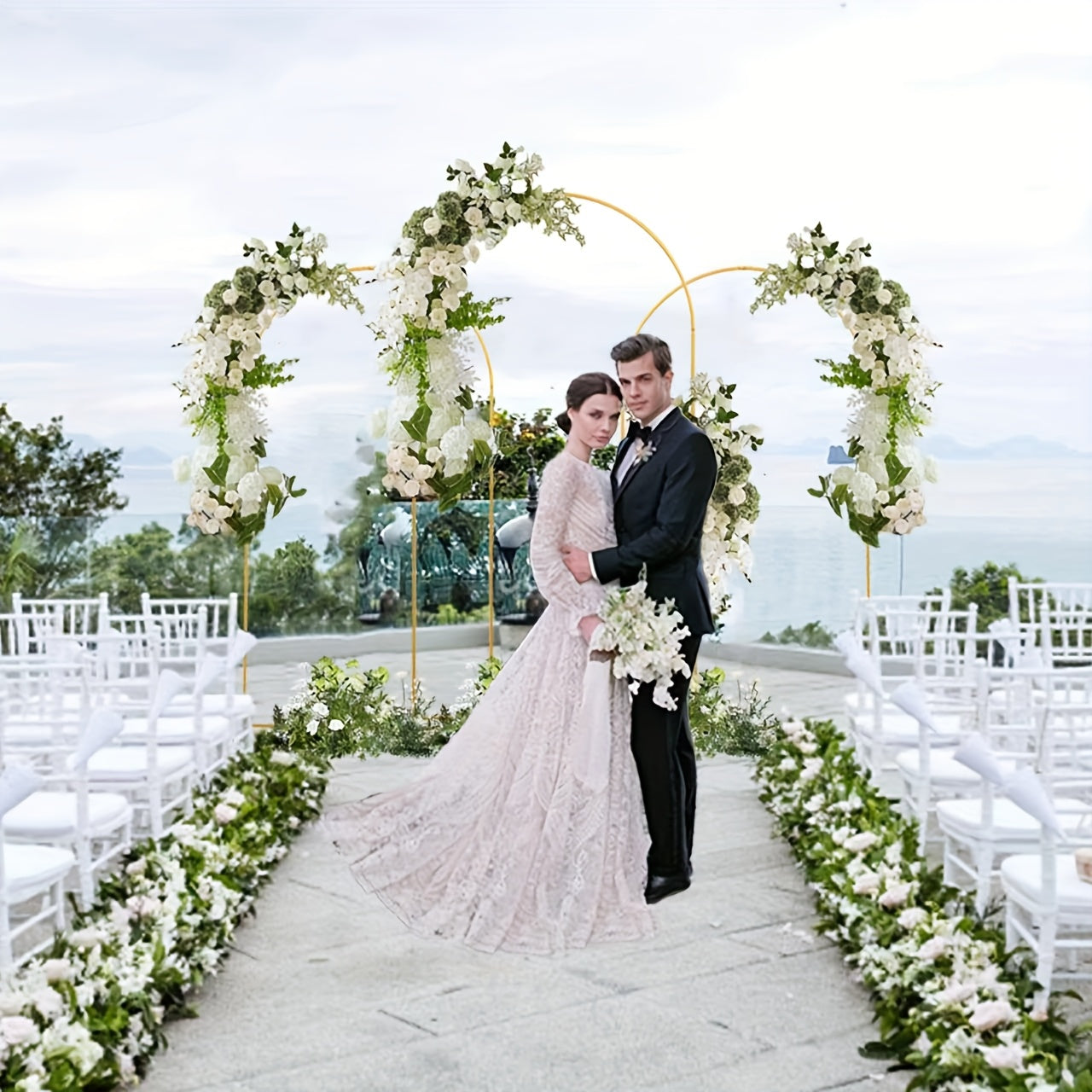Set Of 2 Golden Metal Wedding Arch Backdrop Stand (7.2FT And 6FT), Balloon Arched Frame Backdrop Stand For Parties, Wedding Birthday Baby Shower Graduation Holiday Ceremony Supplies Decor