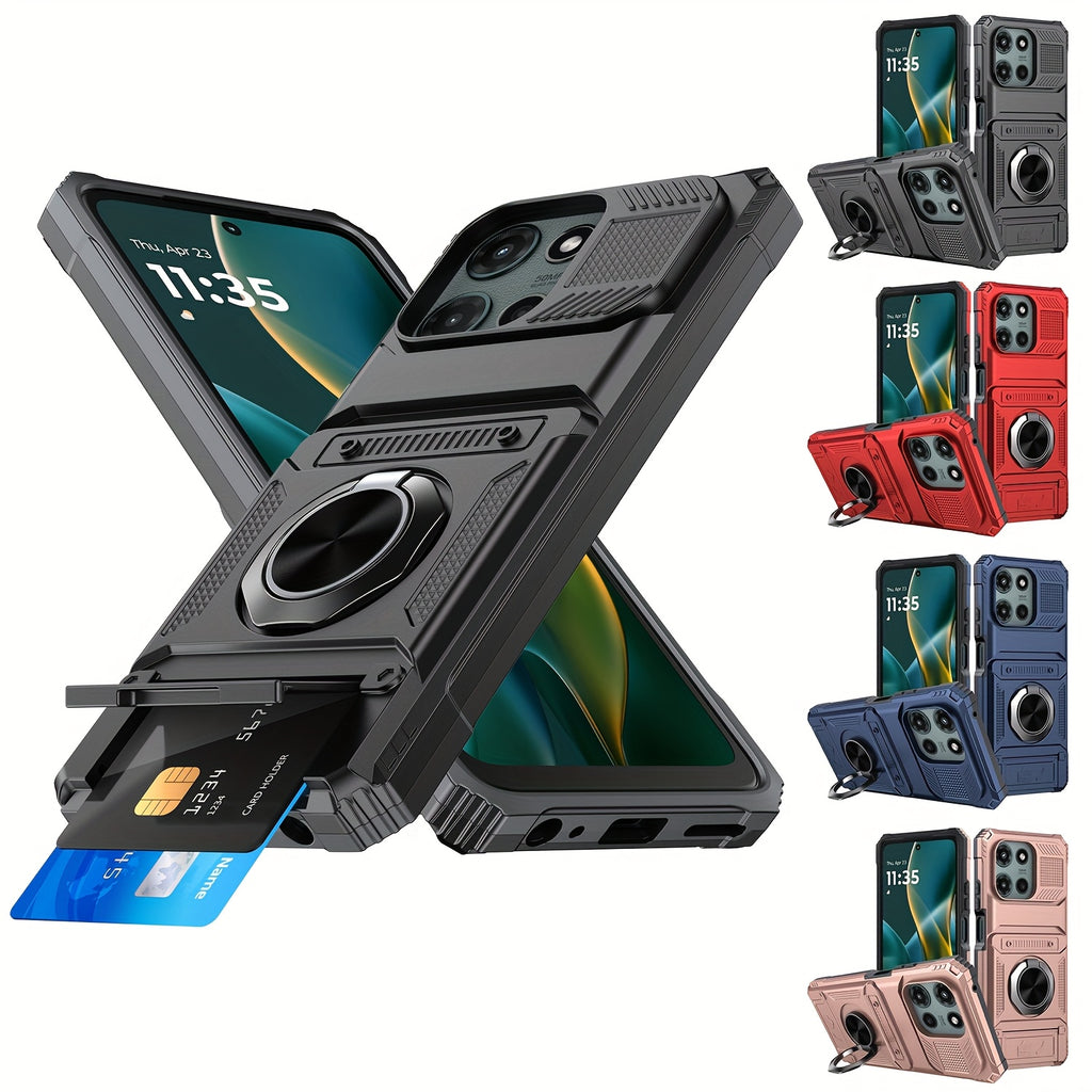Phone Case - Robust And Shock-Resistant Phone Cover for The for Motorola for Moto G 5G 2025, Featuring a 6.7-Inch Size And a Card Holder That Accommodates Two Cards, Along with a 360° Rotating Magnetic Ring Stand And a Dual-Layer Wallet Design