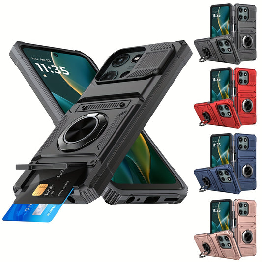 Phone Case - Robust And Shock-Resistant Phone Cover for The for Motorola for Moto G 5G 2025, Featuring a 6.7-Inch Size And a Card Holder That Accommodates Two Cards, Along with a 360° Rotating Magnetic Ring Stand And a Dual-Layer Wallet Design
