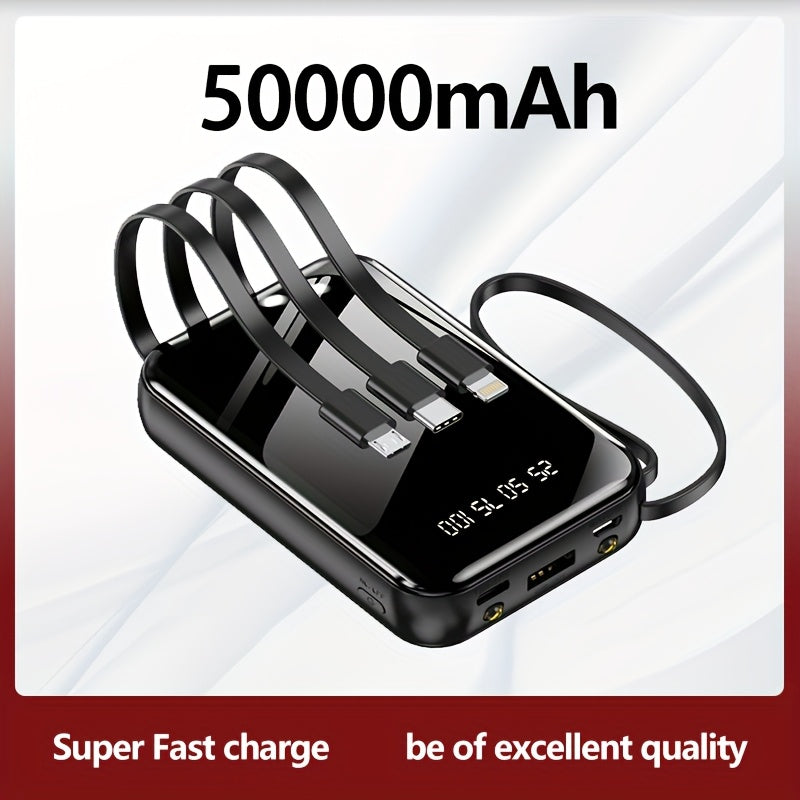 Portable Large Capacity Mobile Power Bank, Spare Battery Pack, Fast Charging, Built-in Intelligent Digital Display Of Power/multiple Data Cables/flashlight, Outdoor Portable Emergency Power Supply Device, Gift For Relatives And Friends
