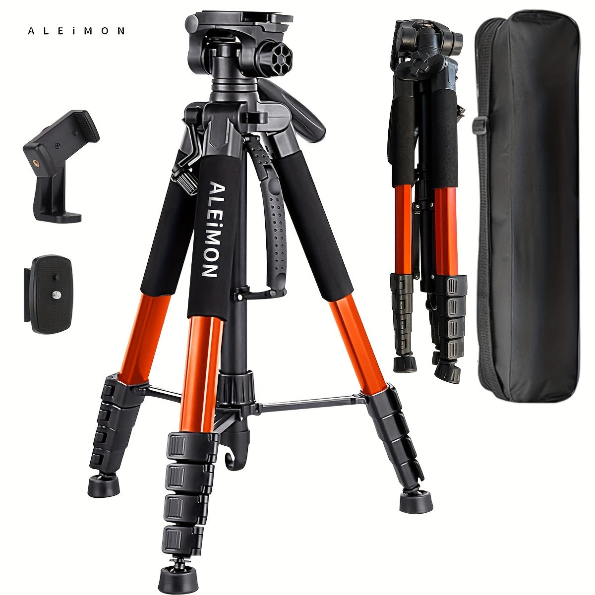 ALEiMON 74in/188cm Heavy-Duty Aluminum Tripod Stand for DSLR Cameras & Phones - 14lb Capacity, Adjustable Height, 3-Section Design with Tote Bag (Red)