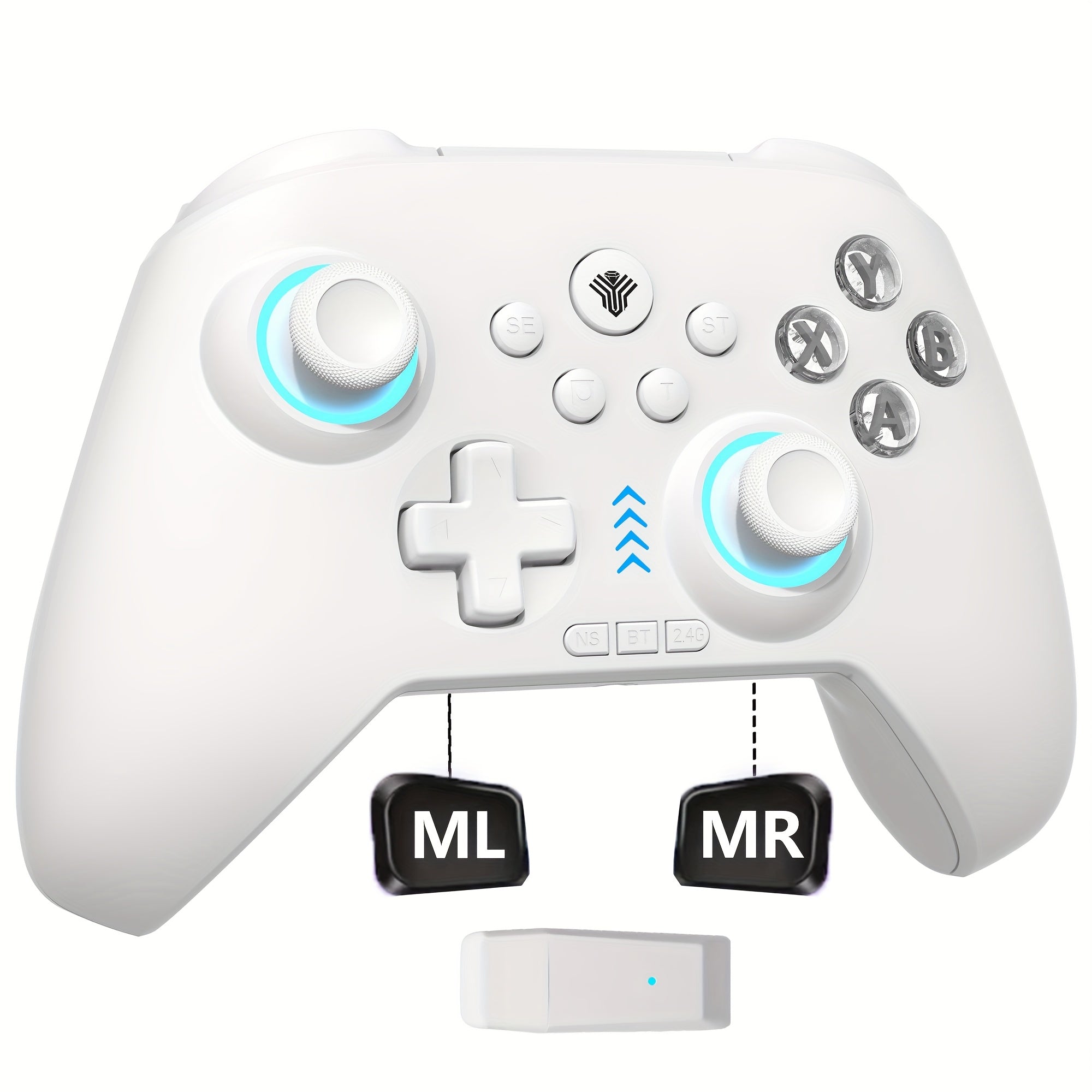 [RGB PC Controller] Wireless PC Controller, Featuring RGB Lighting/ Programming Keys/ Hall Joystick/ Hall Trigger/ Vibration, Three-Mode Switch Controller, Suitable For Windows PC, Android, Switch, Steam (Does Not Fit Xbox). A 1.5m Data Cable. Works Via P