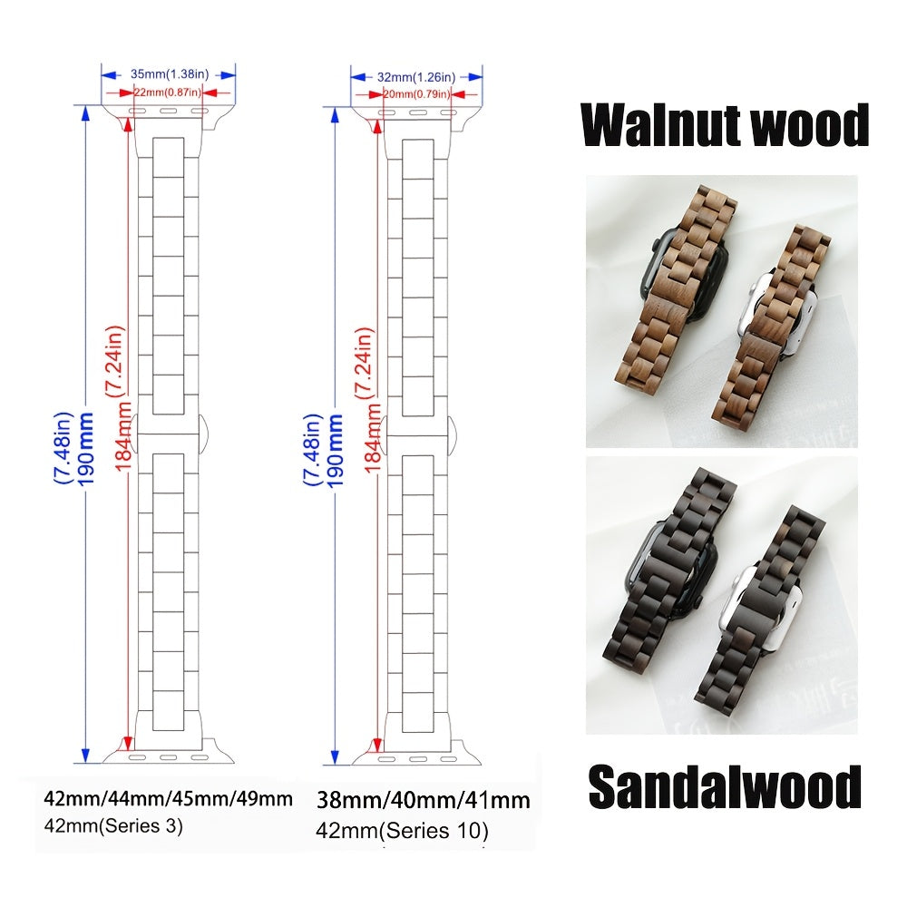 Blackwood & Walnut Wood Watch Band for Apple Watch - Stylish, Lightweight, and Durable Design with Adjustable Buckle, Comfortable Fit, Perfect for Casual Attire, Smartwatch Accessory | Adjustable Strap | Natural Wood Texture