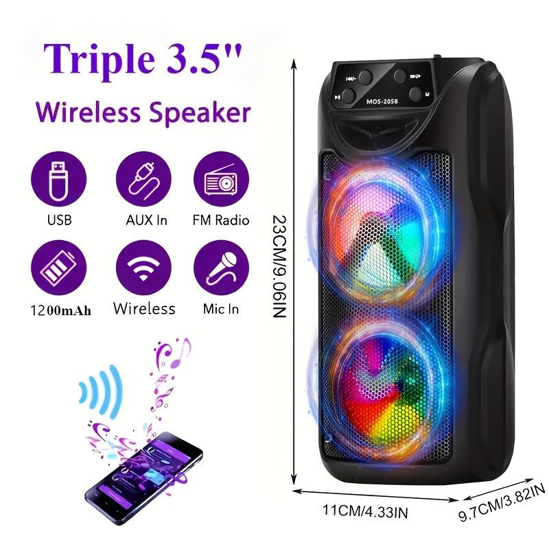 MOS-2058 Wireless Portable Speaker Outdoor Speaker with LED Ambient Lighting Stereo Dual Speaker System Ideal for Bedrooms/Living Rooms/Parties/Outdoor Camping