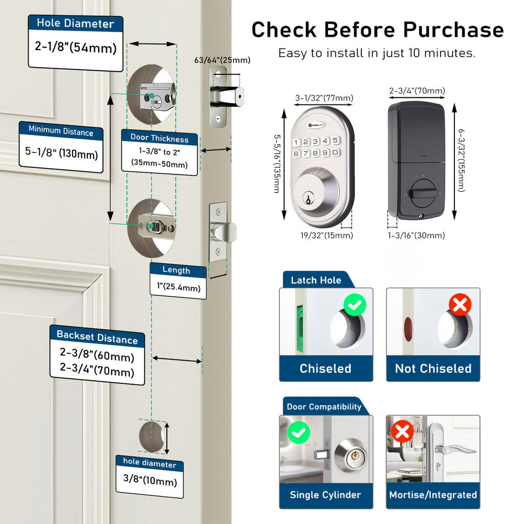 Keypad Door Lock, Keypad Deadbolt, Keyless Entry Door Lock, Electronic Keypad Smart Lock, 100-Code Capacity, Backup Key, Auto-Lock Feature, Anti-Peeping Code, Fits Most Standard Doors, Villas, Courtyards, Apartments (Batteries Not Included