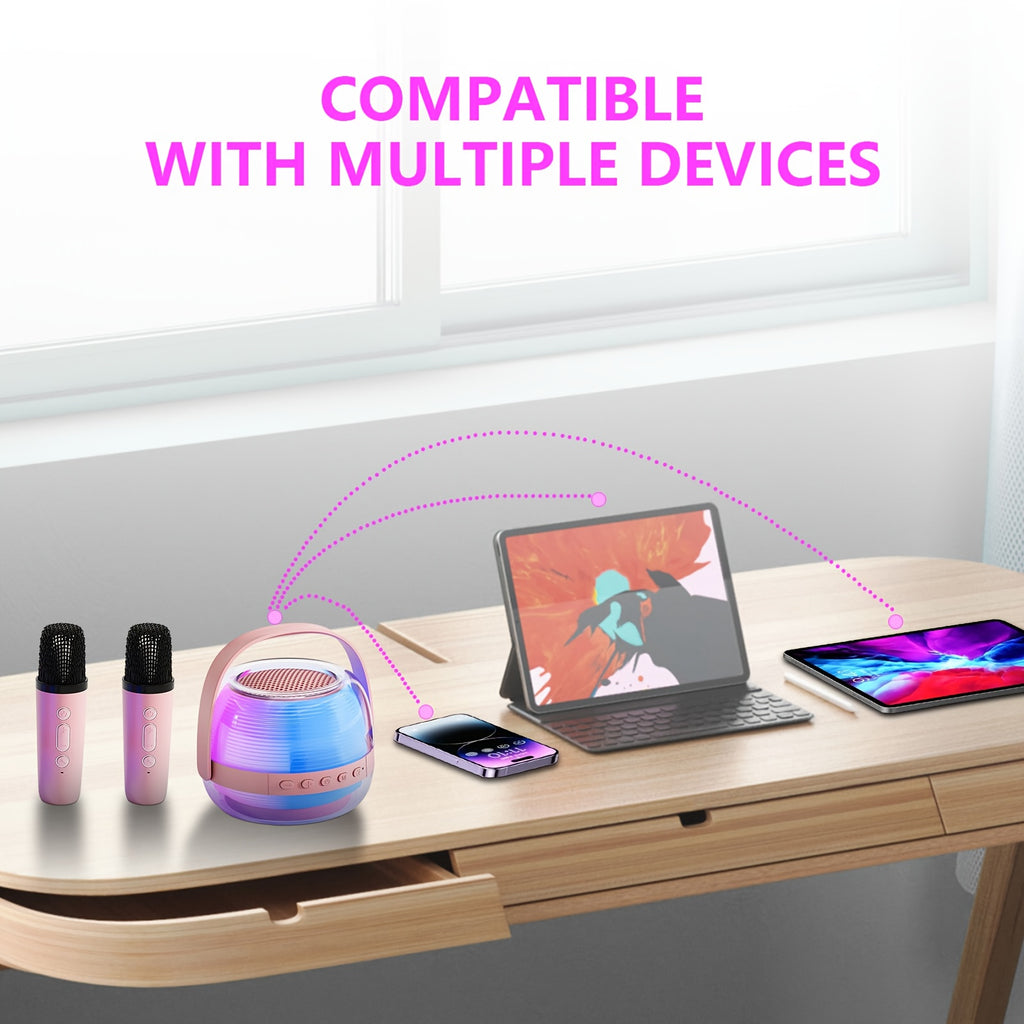 A Portable Karaoke Machine Comes with Two Wireless Microphones And a Three-Piece Speaker Set. The Wireless Speaker Is a Creative Gift for Adult Birthdays, Featuring Ambient Lighting And a Night Lamp. It Is Suitable for Bedroom Use