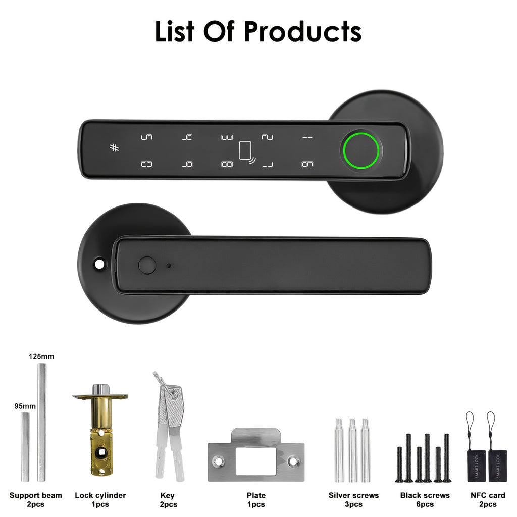Smart Door Lock with Fingerprint Scanner, 5-In-1 Keyless Entry System (Fingerprint/Password/Nfc/ Backup/Physical Keys) - App-Controlled Deadbolt, Alexa Compatible, for Home/Apartment/Door, - (Keys Included)