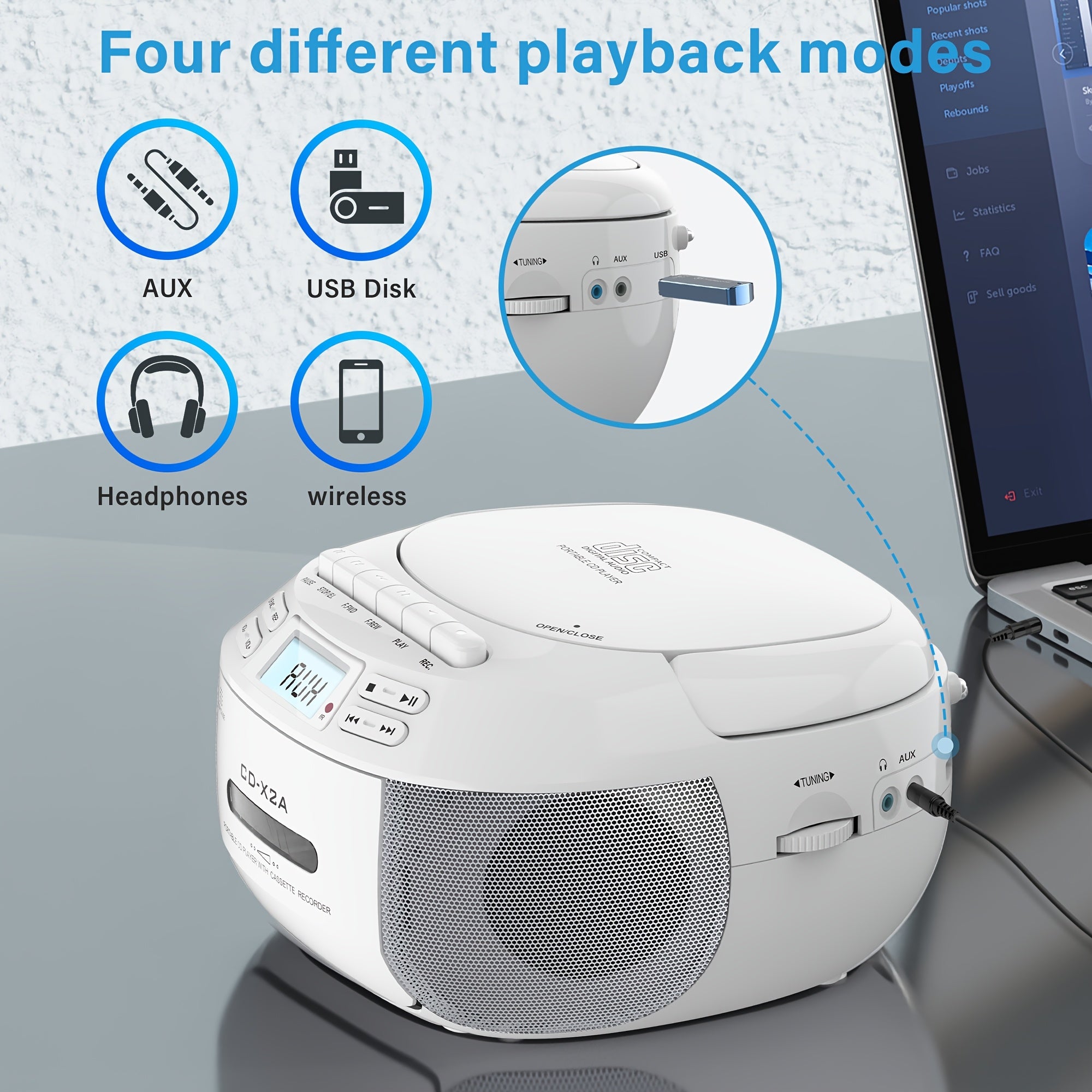 [CD Cassette Player Boombox] CD Player Boombox CD Player And Cassette Player Combo, AM FM Radio Stereo Sound With Remote Control, Ac/Battery Operated, LCD Display, Support AUX USB Earphone Jack For Home