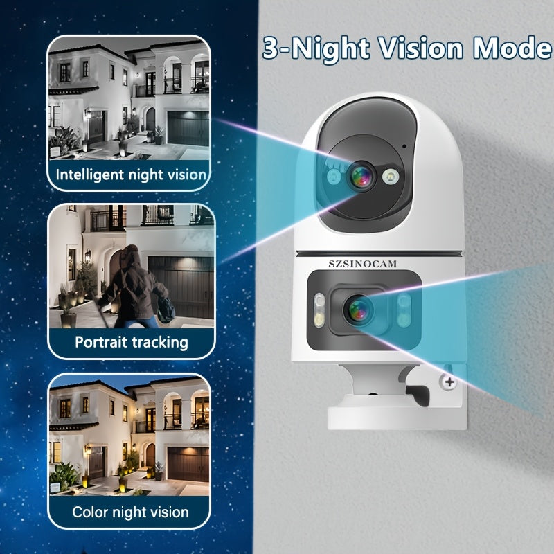 IP66 Dual Lens Wireless IP Camera, PTZ Outdoor Security Cam with 2.4G WiFi, Dual Screen, Auto Tracking, Night Vision, Two-way Audio, Motion Detection for Home Street Safety And Monitor