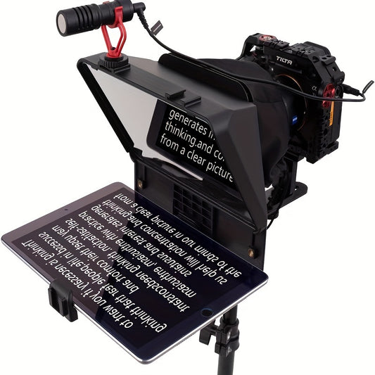 A10 Teleprompter Portable For Smartphone DSLR Camera Teleprompter Prompter With Phone Holder Remote Control For Video Recording Live Streaming Interview Stage Presentation Speech Video Making Tools