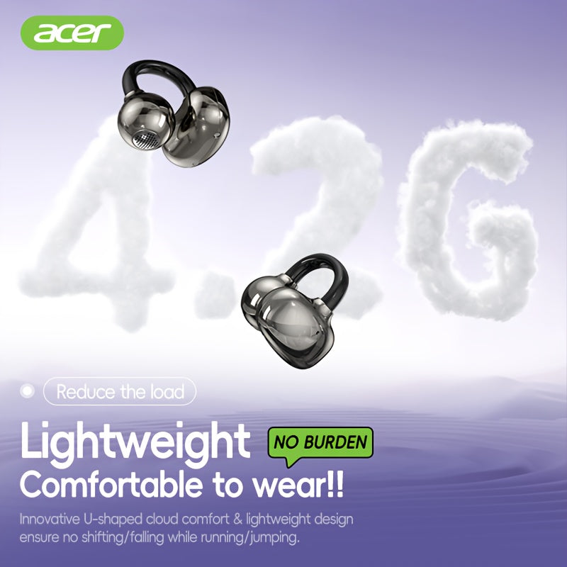 [Acer] True Wireless Earbuds with Microphone, TWS Semi-In-Ear Headphones with ENC Noise Cancellation, Touch Volume, Wireless Sports Earhooks, LED Display Charging Case, Half Open Back, HD Talk, Compatible with Mobile Phones, Rechargeable Battery