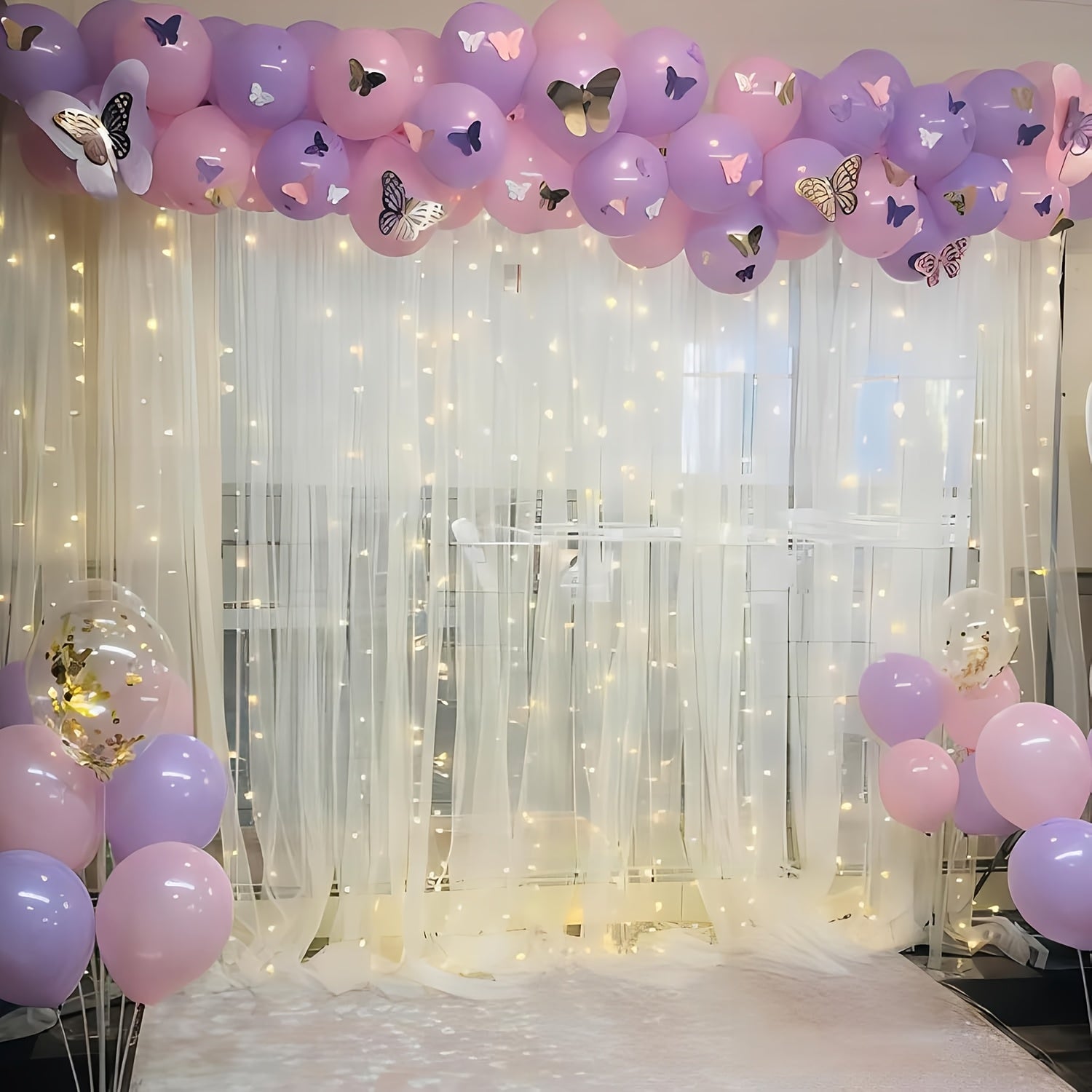 2pcs 5.2X10 Feet White Velvet Background Decoration Cloth with 10X10 Feet String Lights, Transparent Background Velvet Cloth Decoration for Wedding Birthday Party Photo Decoration Party Photo Decoration (2pcs Non-Hole Velvet And String Lights Set)