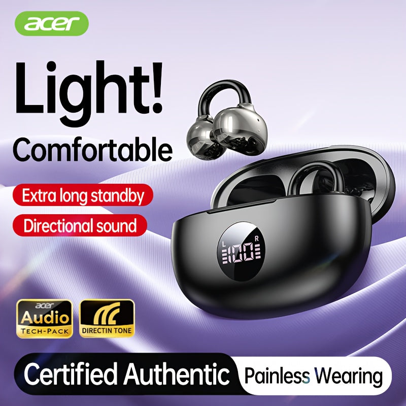 [Acer] True Wireless Earbuds with Microphone, TWS Semi-In-Ear Headphones with ENC Noise Cancellation, Touch Volume, Wireless Sports Earhooks, LED Display Charging Case, Half Open Back, HD Talk, Compatible with Mobile Phones, Rechargeable Battery