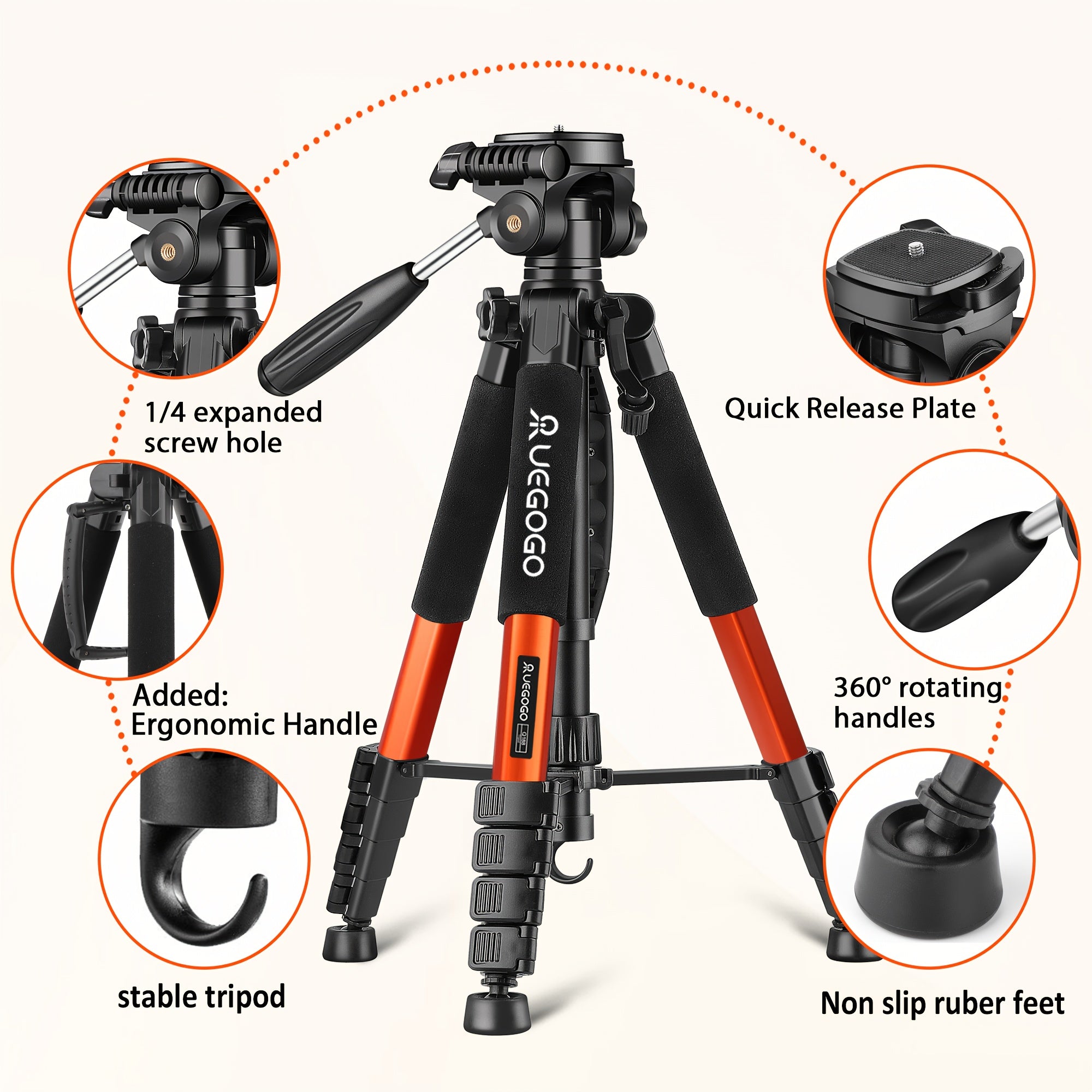 Professional Camera-Tripod 74" Heavy-Duty Stand, with Phone Holder, for DSLR Camera & Video - Compact Travel Tripod, Quick Release Plate & Bag - Ideal for Canon, Nikon, Sony, Compatible with Cell Phones, Projector
