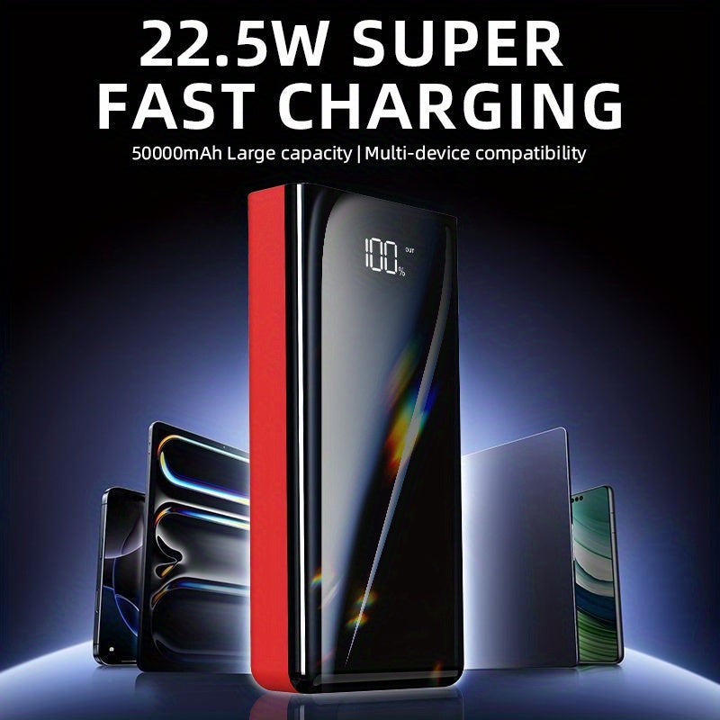 100000/80000/50000/30000mAh High-Capacity Fast-Charging Power Bank With LED Light/Power Display, 4 USB Ports, Type-C Interface, Compatible With IPhone/Android Devices, Outdoor Emergency Backup Battery Pack, New Year Gift