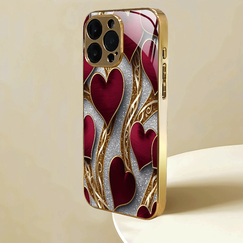 Phone Case - Mobile Cover: Luxurious Red And Golden Heart Design, Stylish And Innovative Look, Chic Instagram Aesthetic, Lightweight, Cutting-Edge, Compatible with for Iphone 16, 15 Pro, 15 Pro Max, 14 Plus, 13, 12