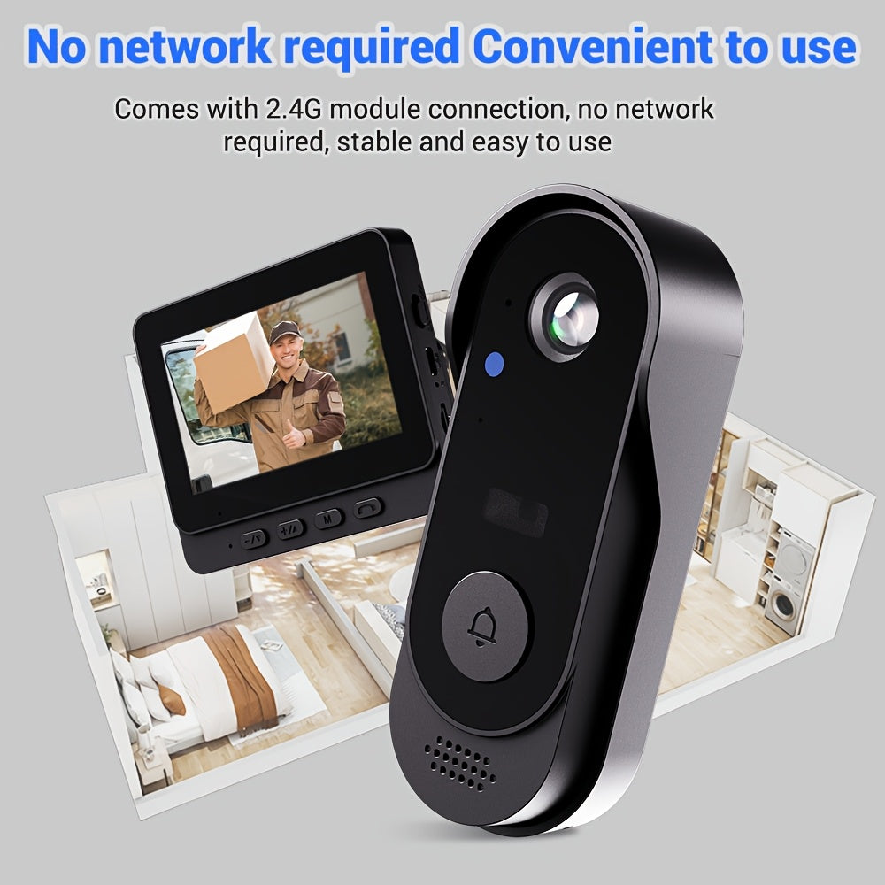 1 Set Smart Wireless Video Doorbell, No WIFI, 4.3"Display Screen, SD Monitor, Waterproof, Two-Way Audio, 2.4G Wireless Connection, 120° Angle, No APP, Highquality Lens Doorbell Camera, Rechargeable Battery