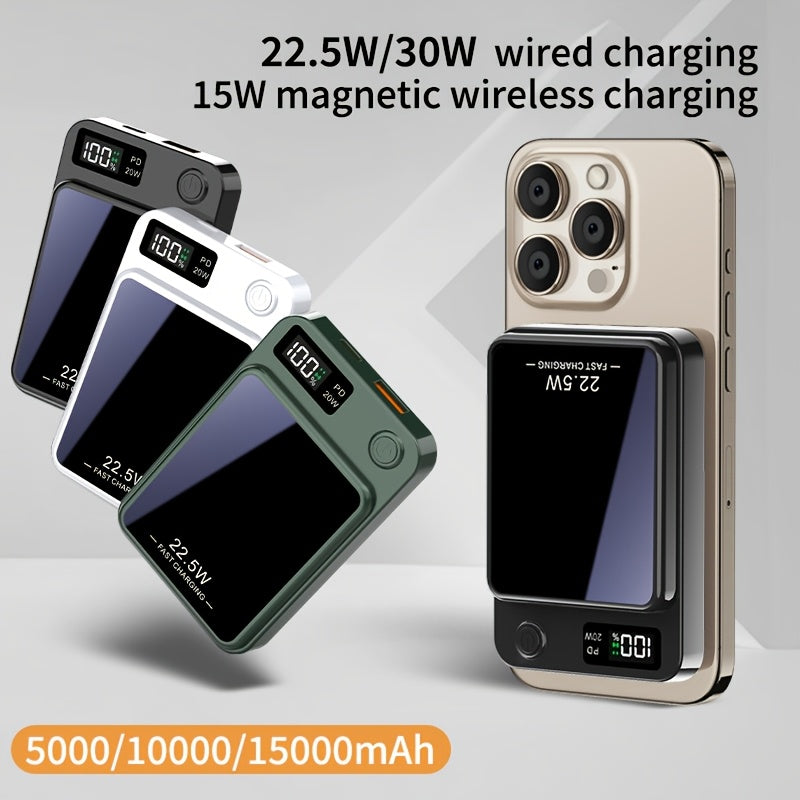 New Magnetic Wireless Power Bank - Portable Charger Power Bank, 5000/10000/15000mAh Battery Pack, 22.5/30W PD Fast Charging, 15W Wireless Charging, Magnetic Battery Pack For 17/16/15/14/13/12/Pro/Mini/Pro Max And Wired Charging For Android Phones