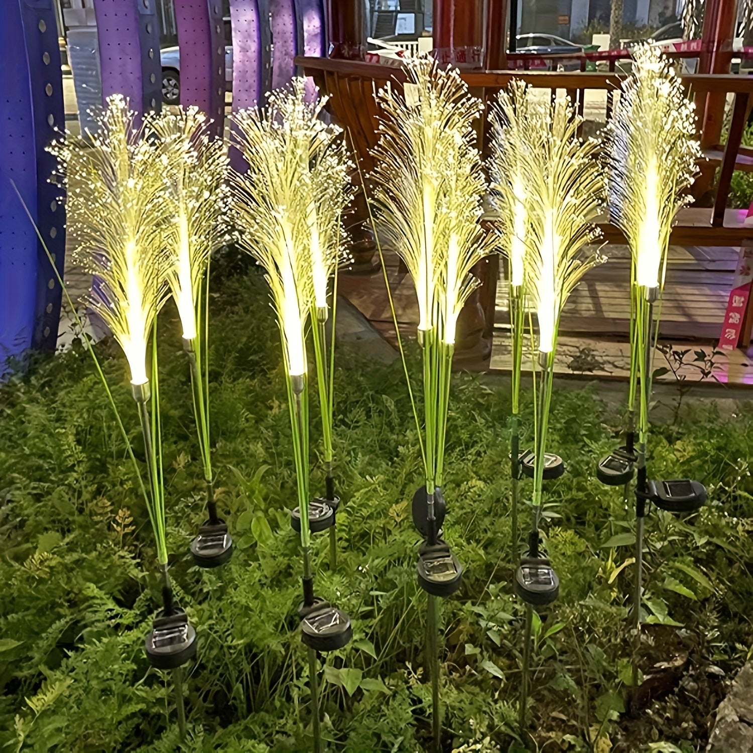Solar-Powered Golden Grass Garden Lights - Energy-Efficient Outdoor Decor for Yards, Patios, And Balconies (1pc/2pcs), Solar Charged Nickel Battery, Plastic Fixture with Semi Flush Mount, Outdoor Lighting | Golden Grass Effect | Durable Outdoor Ligh