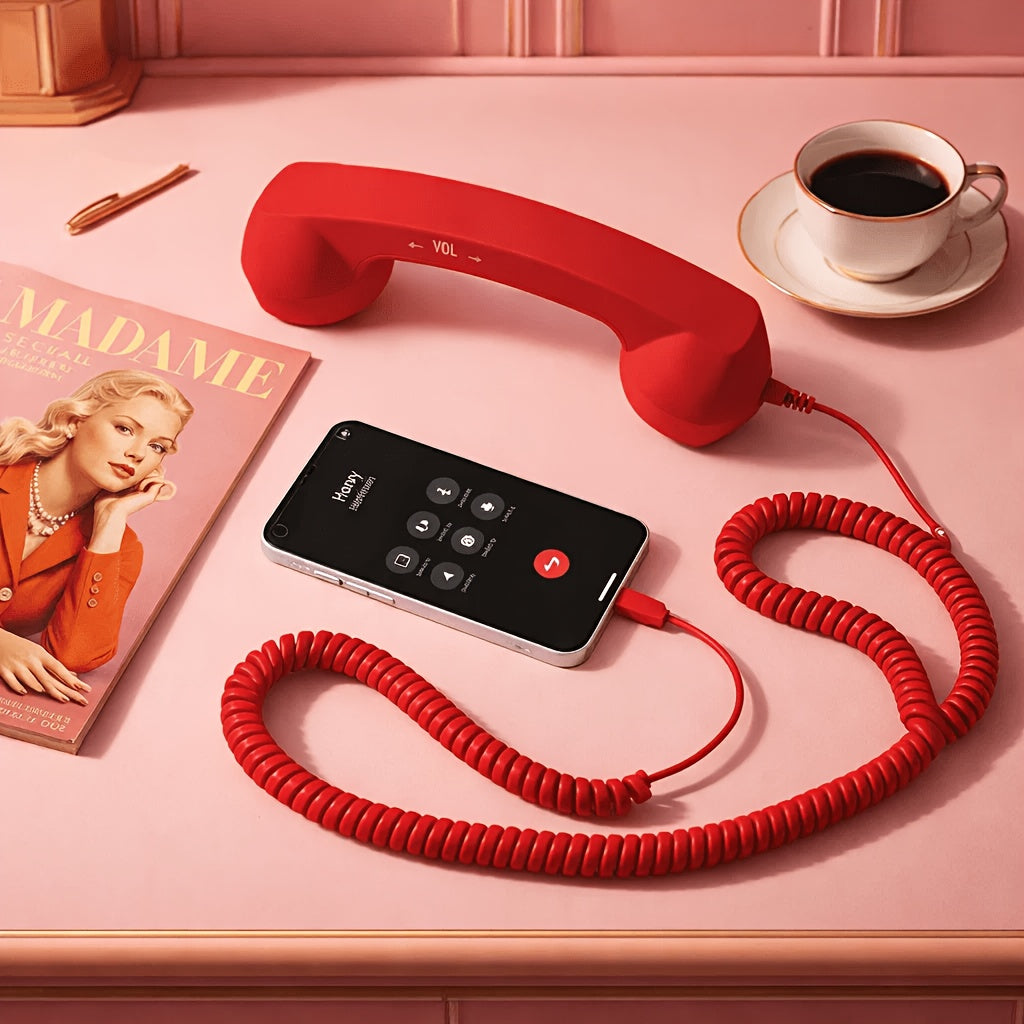 Phone Handset for Cell Phone, Anti-Radiation Type-C Retro Phone Handset, Ergonomic Comfort Grip External Microphone, Plug-and-Play Wired Receiver for Type-C Mobile Phones,