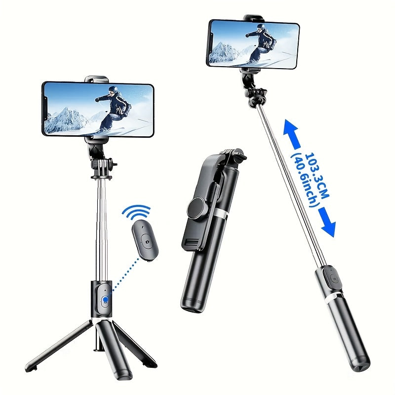 Professional Retractable Selfie Stick, 40 Inch Floor Tripod with Wireless Remote, 360° Rotation, Stable Anti-Shake Design, Compatible with iPhone/Android Smartphones, Ideal for Travel Vlogs & Outdoor Live Streaming
