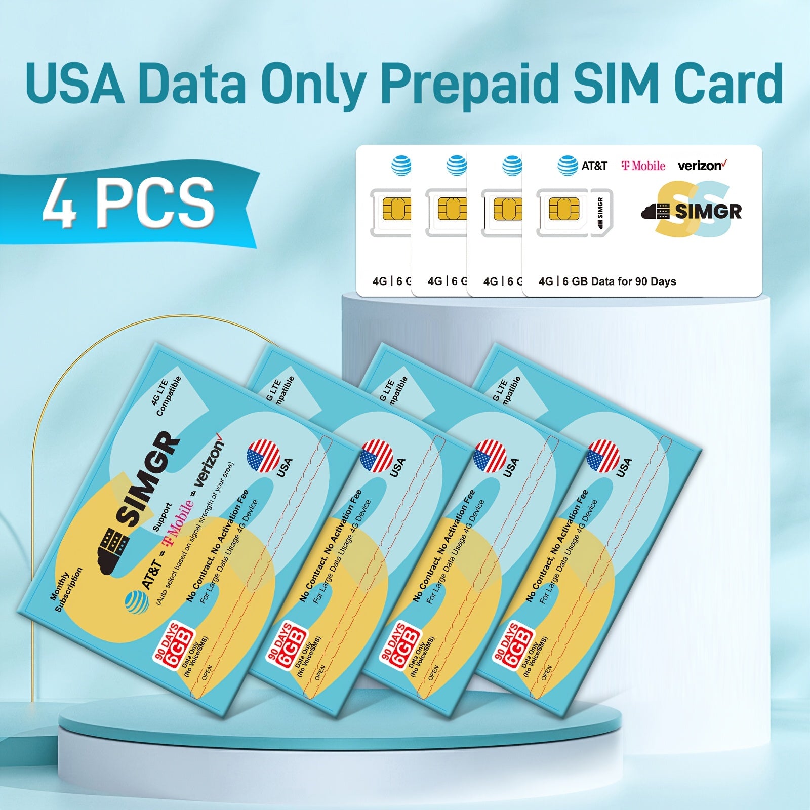 Prepaid SIM Cards, Data Only SIM Card, High-Speed Data, Compatible with AT&T, T-Mobile and Verizon, 6GB, 90 Days, Ideal for Security Cameras, Hotspots, Smartwatches & GPS Trackers, No Voice/SMS