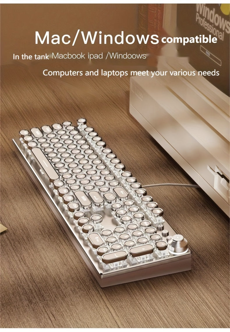 Steampunk Real Mechanical Keyboard Old-Fashioned Typewriter Blue Switch Desktop Computer Gaming Esports Office Laptop Universal Windows USB Wired