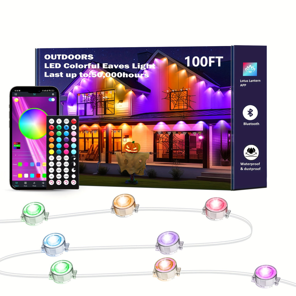 100Ft/200Ft/49Ft/19Ft Permanent Outdoor Lights Eaves Lights Outdoor Permanent Christmas Multicolor Warm White Color Changing Music Sync Timer Dimmable