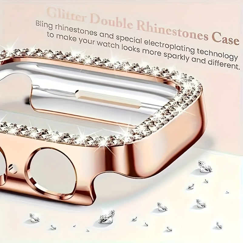 [Starry Sky Diamond Watch] Apple Watch Ultra/Ultra 2 Starry Sky Full Diamond+Double Row Diamond Fashionable Watch Case Strap+Case | Suitable For 38/40/41/42/44/45/49mm 1/2/3/4/5/6/7/8/10 SE