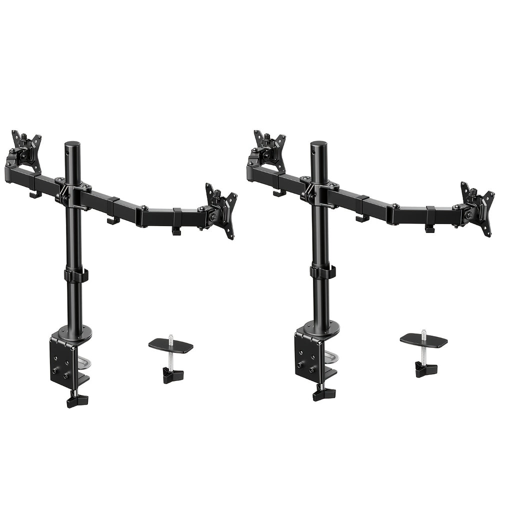 Dual Monitor Stand, Fully Adjustable Dual Monitor Arm for 2 Computer Screens 13 to 32 Inch, VESA 75x75/100x100mm, 45° Tilt & 360° Rotation, Space-Saving Desk Mount with C-Clamp/Grommet Options, Heavy Duty, Holds up to 17.6 lbs per Arm, Black