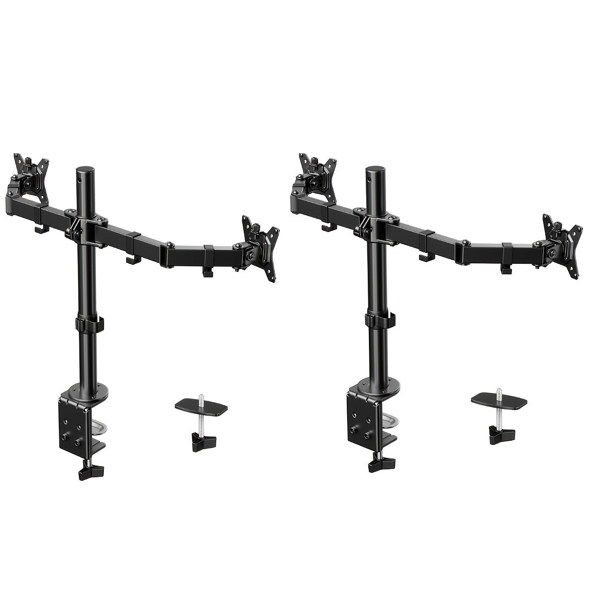 Dual Monitor Stand, Fully Adjustable Dual Monitor Arm for 2 Computer Screens 13 to 32 Inch, VESA 75x75/100x100mm, 45° Tilt & 360° Rotation, Space-Saving Desk Mount with C-Clamp/Grommet Options, Heavy Duty, Holds up to 17.6 lbs per Arm, Black