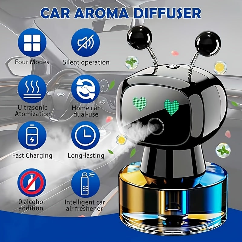 [USB Charging, Intelligent] Robot Smart Car Air Freshener, USB Charging, Four Concentration Levels, Intelligent Fragrance Spraying With Car Start And Stop, AI Expression Changes Flexibly, Adding A Sense Of Technology To The Car, It Is A Must-Have Item For